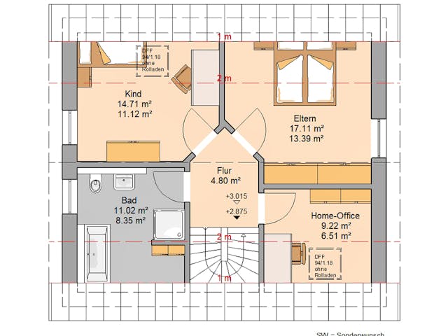 Massivhaus Familienhaus Loop Classic von Kern-Haus Schlüsselfertig ab 285900€, Satteldach-Klassiker Grundriss 2