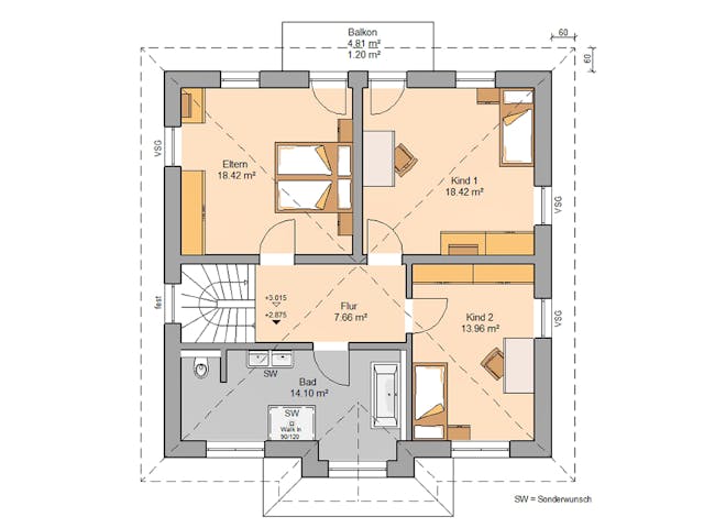 Massivhaus Stadtvilla Riva von Kern-Haus Schlüsselfertig ab 443900€, Stadtvilla Grundriss 2