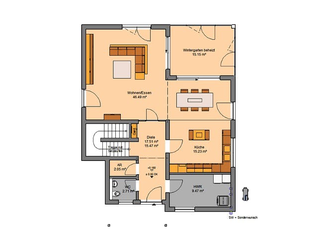 Massivhaus Familienhaus Akzent von Kern-Haus Schlüsselfertig ab 556900€, Pultdachhaus Grundriss 1