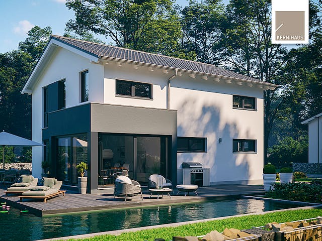 Massivhaus Familienhaus Allea von Kern-Haus Schlüsselfertig ab 458900€, Satteldach-Klassiker Außenansicht 1