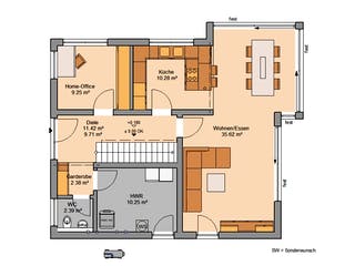 Massivhaus Familienhaus Allea von Kern-Haus Schlüsselfertig ab 402900€, Satteldach-Klassiker Grundriss 1