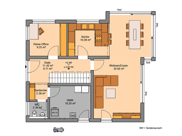 Massivhaus Familienhaus Allea von Kern-Haus Schlüsselfertig ab 458900€, Satteldach-Klassiker Grundriss 1