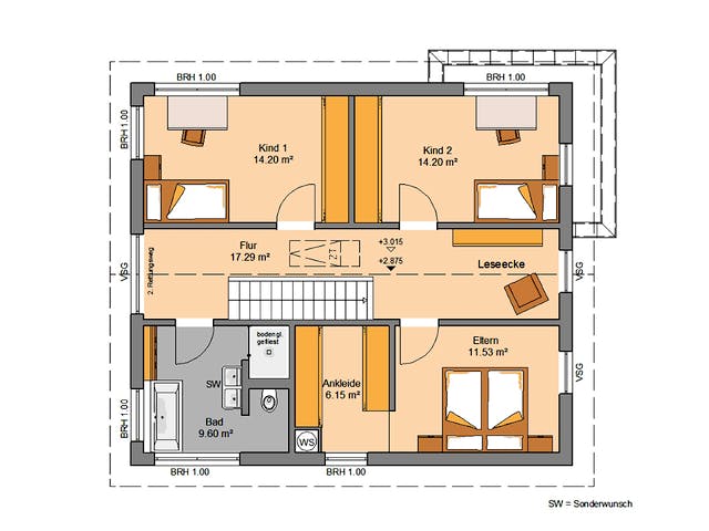 Massivhaus Familienhaus Allea von Kern-Haus Schlüsselfertig ab 458900€, Satteldach-Klassiker Grundriss 2