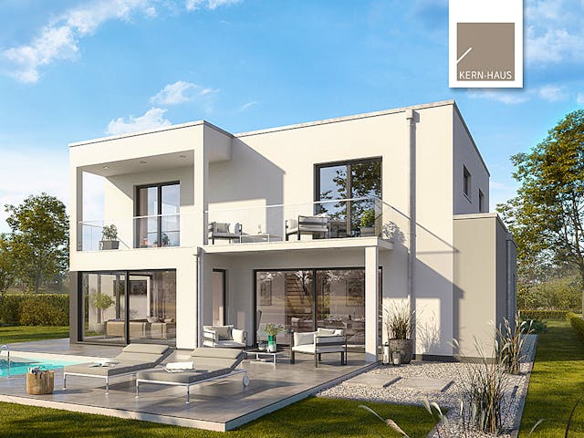 Massivhaus Bauhaus Anteo von Kern-Haus Schlüsselfertig ab 672900€, Cubushaus Außenansicht 1
