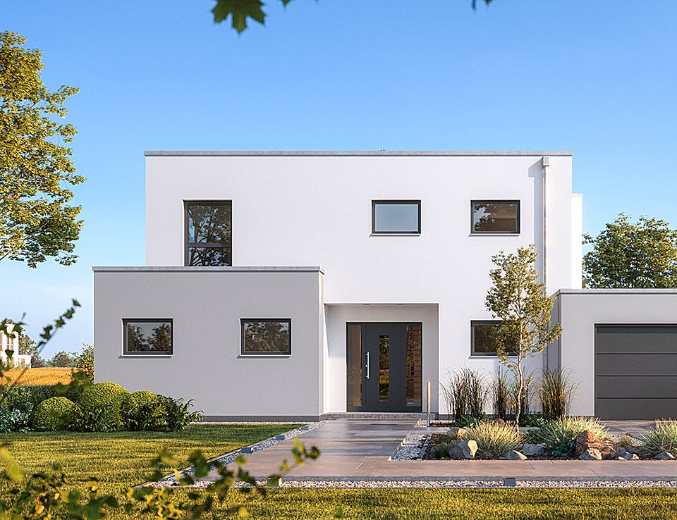 Massivhaus Bauhaus Anteo von Kern-Haus Schlüsselfertig ab 735900€, Cubushaus Außenansicht 2