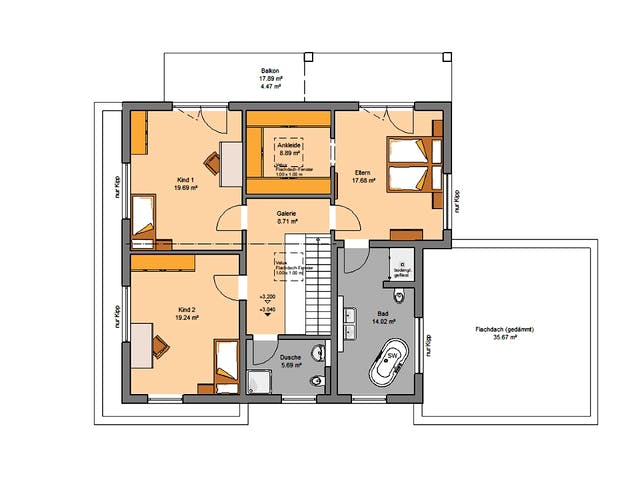 Massivhaus Bauhaus Anteo von Kern-Haus Schlüsselfertig ab 669900€, Cubushaus Grundriss 2