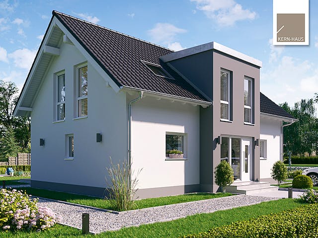 Massivhaus Familienhaus Auro von Kern-Haus Schlüsselfertig ab 495900€, Satteldach-Klassiker Außenansicht 2