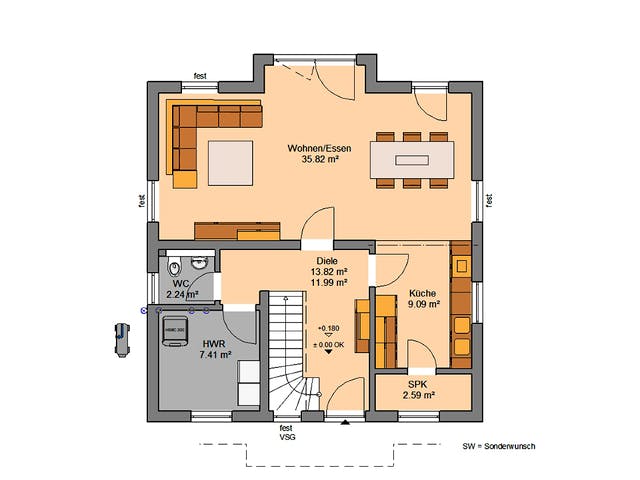 Massivhaus Familienhaus Esprit von Kern-Haus Schlüsselfertig ab 396900€, Satteldach-Klassiker Grundriss 1