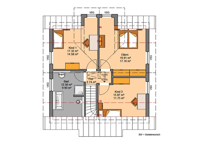 Massivhaus Familienhaus Esprit von Kern-Haus Schlüsselfertig ab 396900€, Satteldach-Klassiker Grundriss 2