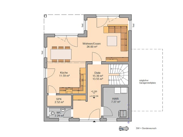 Massivhaus Stadtvilla Fino von Kern-Haus Schlüsselfertig ab 372900€, Stadtvilla Grundriss 1