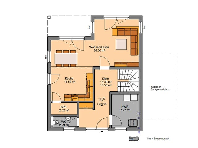 Massivhaus Stadtvilla Fino von Kern-Haus Schlüsselfertig ab 385900€, Stadtvilla Grundriss 1