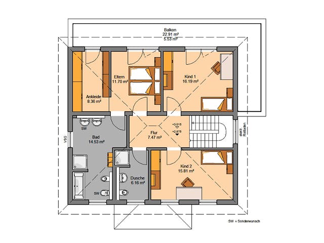 Massivhaus Stadtvilla Gredo von Kern-Haus Schlüsselfertig ab 545900€, Stadtvilla Grundriss 2