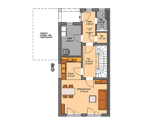 Massivhaus Doppelhaus Linus von Kern-Haus Schlüsselfertig ab 426900€, Stadtvilla Grundriss 1