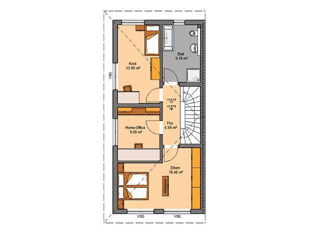Massivhaus Doppelhaus Linus von Kern-Haus Schlüsselfertig ab 426900€, Stadtvilla Grundriss 2