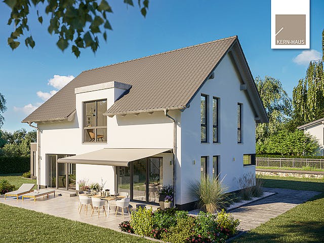 Fertighaus Familienhaus Melia von Kern-Haus Schlüsselfertig ab 449900€, Satteldach-Klassiker Außenansicht 1
