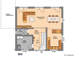 Massivhaus Familienhaus Trend von Kern-Haus Schlüsselfertig ab 327900€, Satteldach-Klassiker Grundriss 1