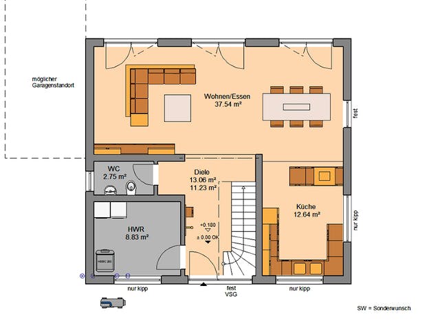 Massivhaus Familienhaus Trend von Kern-Haus Schlüsselfertig ab 399900€, Satteldach-Klassiker Grundriss 1