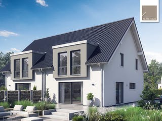 Fertighaus Doppelhaus Viseo von Kern-Haus Schlüsselfertig ab 388900€, Satteldach-Klassiker Außenansicht 1