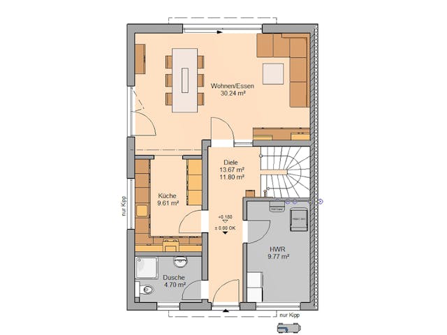 Fertighaus Doppelhaus Viseo von Kern-Haus Schlüsselfertig ab 395900€, Satteldach-Klassiker Grundriss 1
