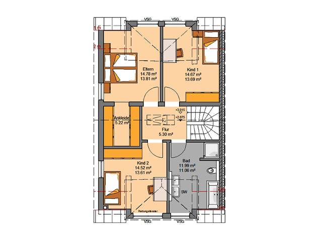 Fertighaus Doppelhaus Viseo von Kern-Haus Schlüsselfertig ab 447900€, Satteldach-Klassiker Grundriss 2