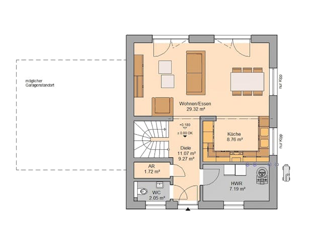 Fertighaus STADTVILLA MEO von Kern-Haus Chemnitz Schlüsselfertig ab 299900€, Stadtvilla Grundriss 1