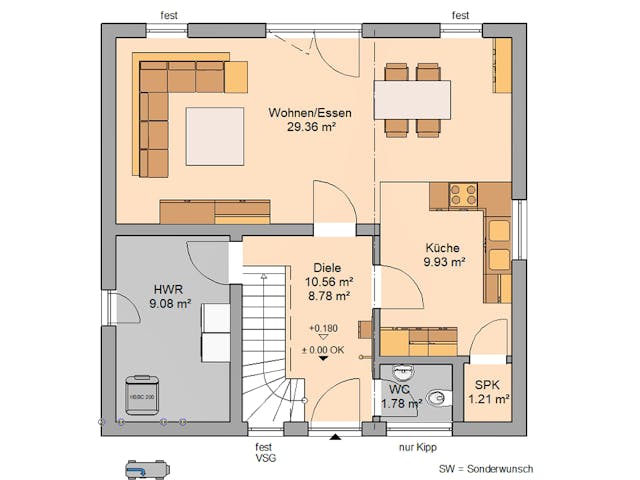 Massivhaus ARCHITEKTENHAUS NOVO von Kern-Haus Chemnitz Schlüsselfertig ab 313900€, Stadtvilla Grundriss 1