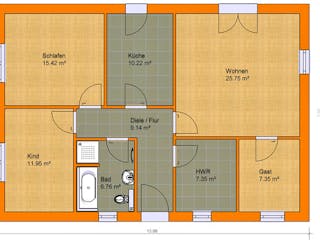 Massivhaus Bungalow 100C von KLINKER HAUS Schlüsselfertig ab 244700€, Bungalow Grundriss 1