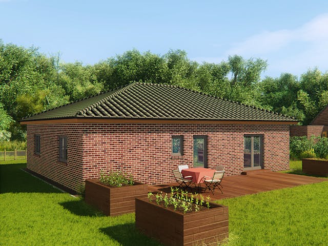 Massivhaus Bungalow 110 von KLINKER HAUS Schlüsselfertig ab 264500€, Bungalow Außenansicht 1 Massivhaus Bungalow 110 von KLINKER HAUS Schlüsselfertig ab 264500€, Bungalow Außenansicht 1