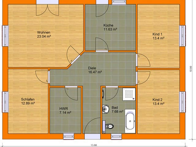 Massivhaus Bungalow 110 von KLINKER HAUS Schlüsselfertig ab 264500€, Bungalow Grundriss 1