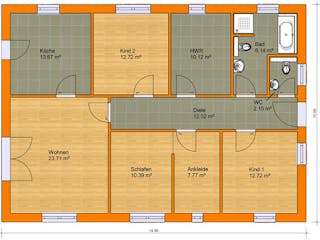 Massivhaus Bungalow 115A von KLINKER HAUS Schlüsselfertig ab 283300€, Bungalow Grundriss 1