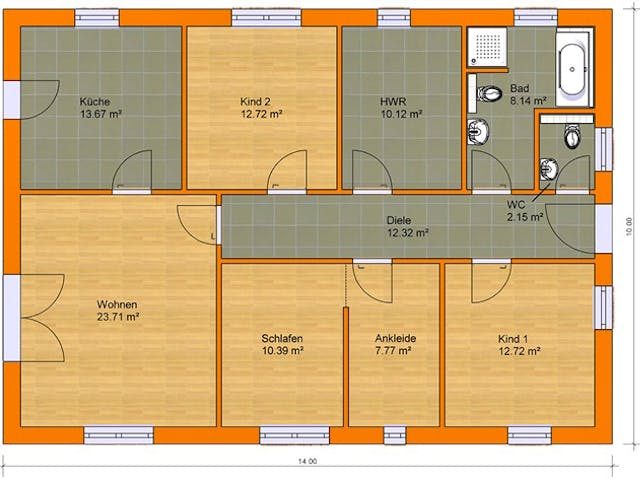 Massivhaus Bungalow 115A von KLINKER HAUS Schlüsselfertig ab 283300€, Bungalow Grundriss 1 Massivhaus Bungalow 115A von KLINKER HAUS Schlüsselfertig ab 283300€, Bungalow Grundriss 1