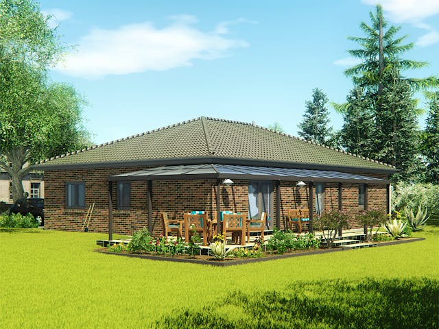 Massivhaus Bungalow 120 von KLINKER HAUS Schlüsselfertig ab 292200€, Bungalow Außenansicht 1