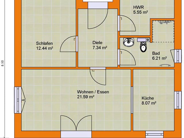 Massivhaus Bungalow 61 von KLINKER HAUS Schlüsselfertig ab 194300€, Bungalow Grundriss 1