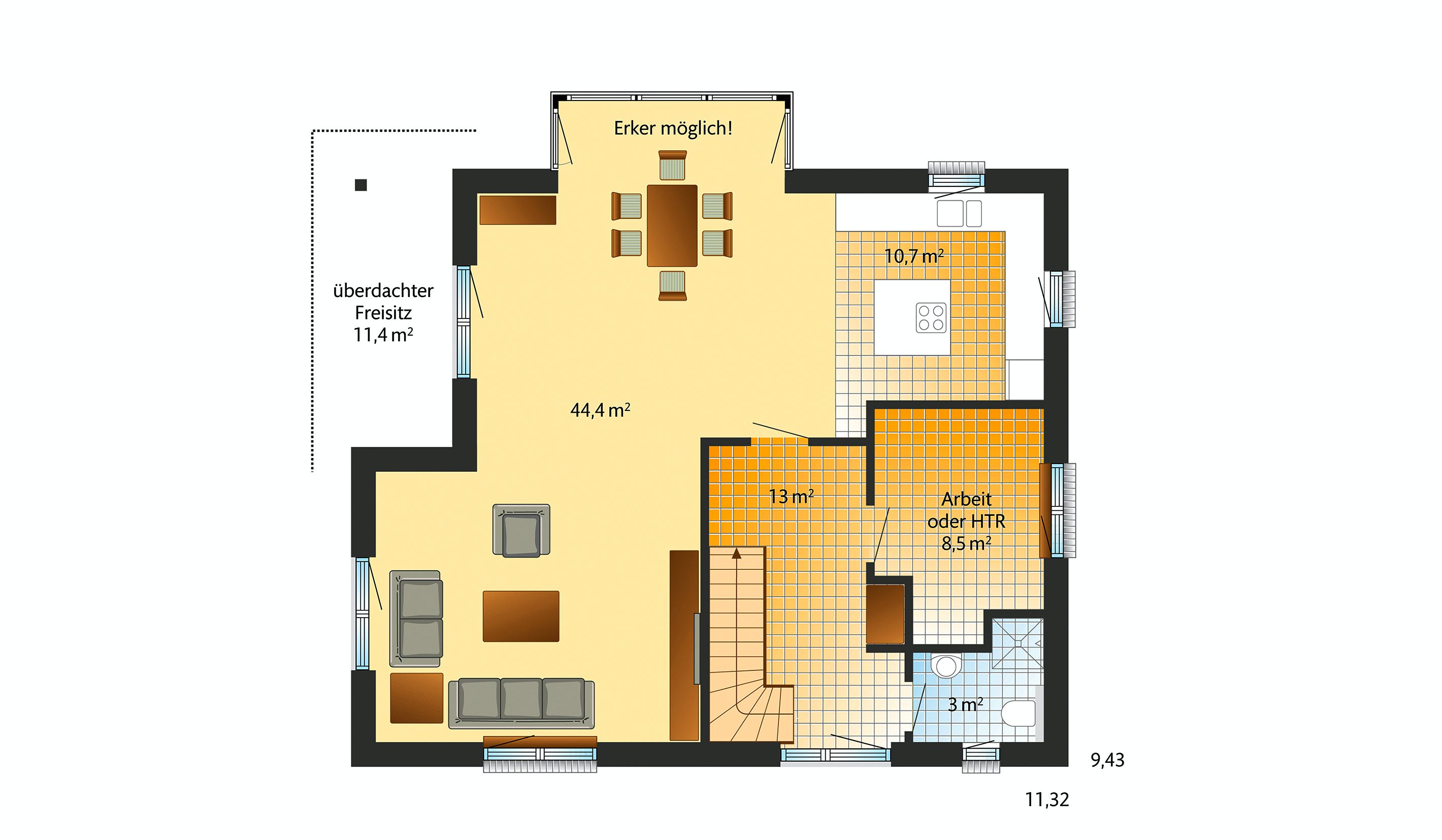 Fertighaus Kolding von Danhaus Deutschland Schlüsselfertig ab 371044€, Satteldach-Klassiker Grundriss 1