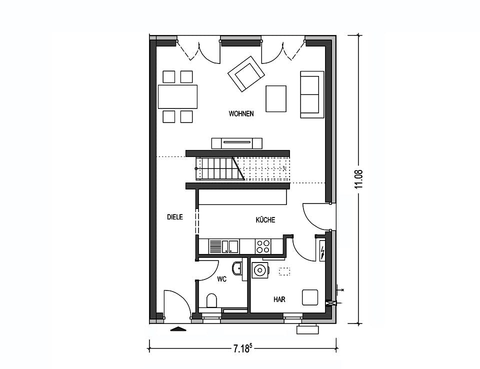 Massivhaus Doppelhaus 2Z553 von KONZEPTHAUS Schlüsselfertig ab 318600€, Stadtvilla Grundriss 1