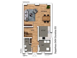 Massivhaus DOPPELHAUS 2S456 von KONZEPTHAUS Schlüsselfertig ab 345000€, Satteldach-Klassiker Grundriss 1
