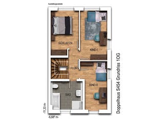 Massivhaus DOPPELHAUS 2S456 von KONZEPTHAUS Schlüsselfertig ab 345000€, Satteldach-Klassiker Grundriss 2