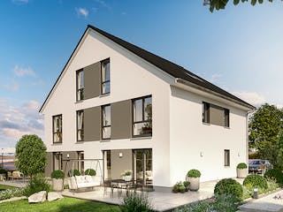 Massivhaus DOPPELHAUS 2S454 von KONZEPTHAUS Schlüsselfertig ab 334000€, Satteldach-Klassiker Außenansicht 1