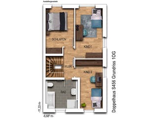 Massivhaus DOPPELHAUS 2S454 von KONZEPTHAUS Schlüsselfertig ab 334000€, Satteldach-Klassiker Grundriss 2