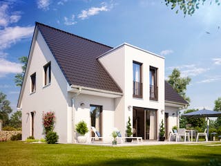 Massivhaus KLASSIK 2610 von KONZEPTHAUS Schlüsselfertig ab 318400€, Satteldach-Klassiker Außenansicht 1