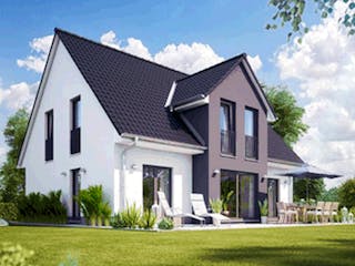Massivhaus KLASSIK 2610 von KONZEPTHAUS Schlüsselfertig ab 318400€, Satteldach-Klassiker Außenansicht 2