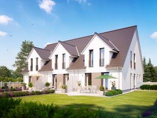 Massivhaus REIHENENDHAUS 2S362 von KONZEPTHAUS Schlüsselfertig ab 292200€, Satteldach-Klassiker Außenansicht 1