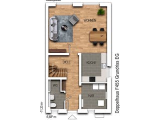 Massivhaus DOPPELHAUS 2F455 von KONZEPTHAUS Schlüsselfertig ab 371500€, Cubushaus Grundriss 1