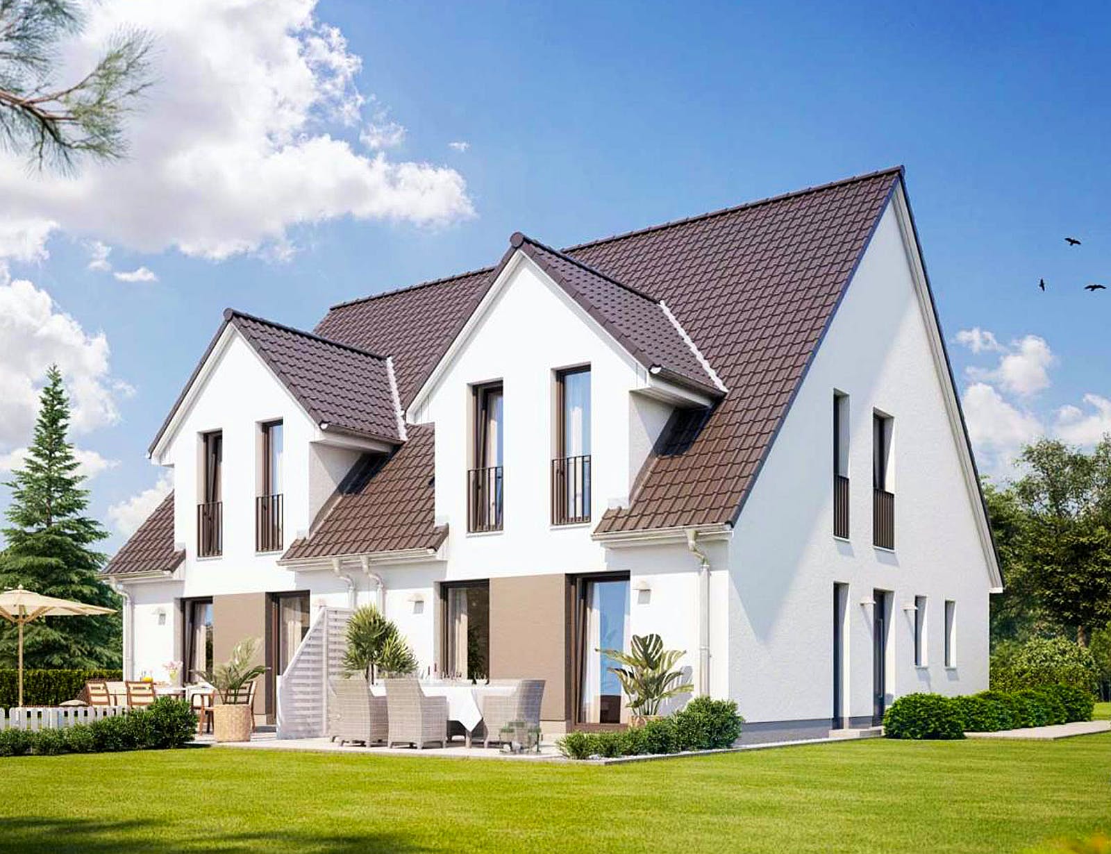 Massivhaus Doppelhaus 2S360 von KONZEPTHAUS Schlüsselfertig ab 313300€, Satteldach-Klassiker Außenansicht 1
