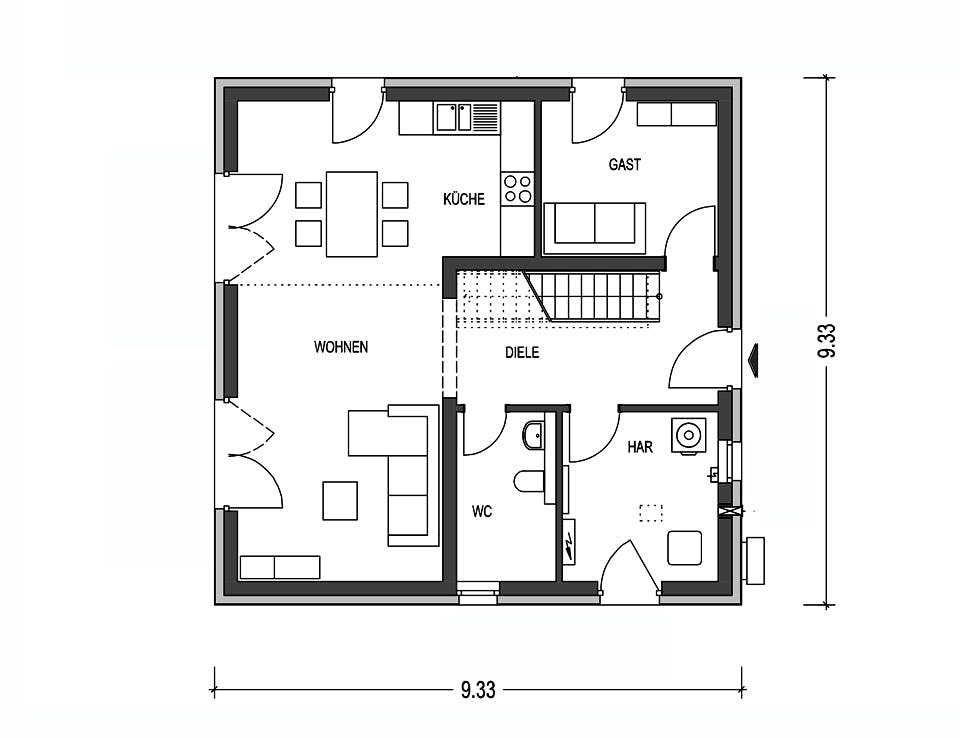 Massivhaus ELEGANZ 2130 von KONZEPTHAUS Schlüsselfertig ab 344500€, Stadtvilla Grundriss 1