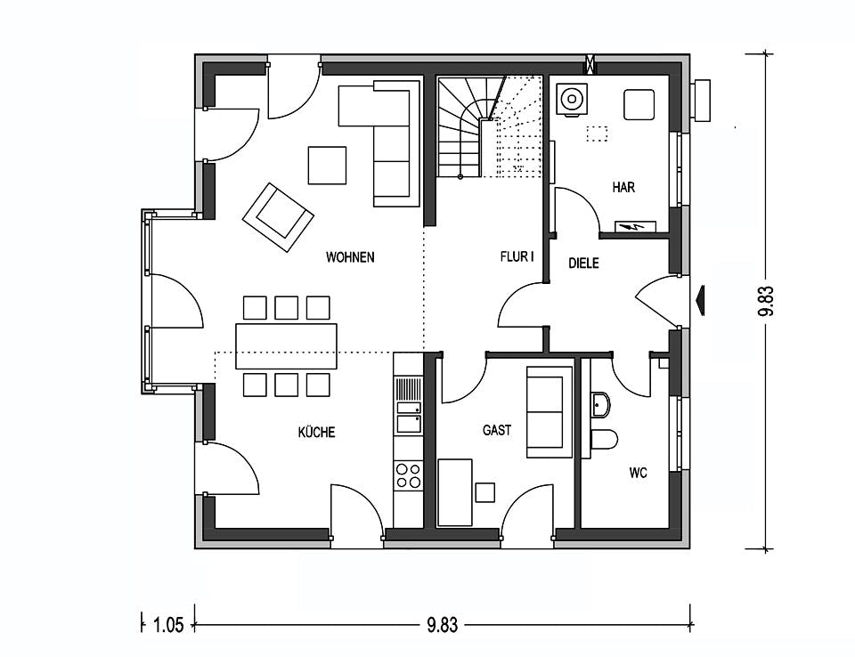 Massivhaus ELEGANZ 2153 von KONZEPTHAUS Schlüsselfertig ab 414400€, Stadtvilla Grundriss 1