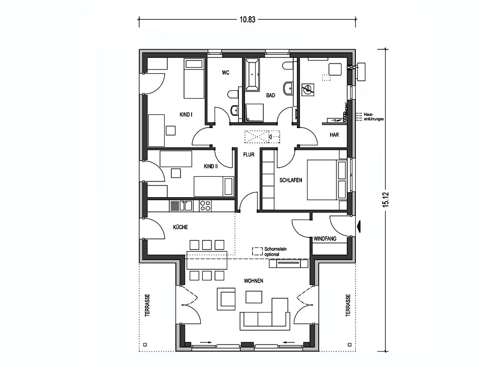 Massivhaus IDEAL 2880 von KONZEPTHAUS Schlüsselfertig ab 423100€, Bungalow Grundriss 1