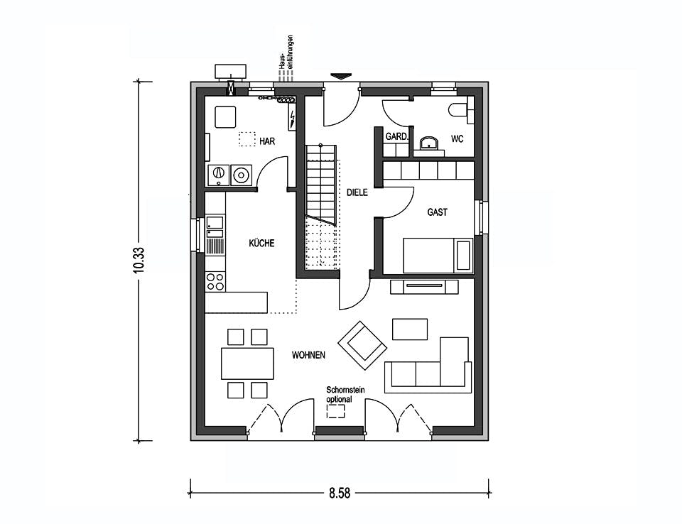 Massivhaus KLASSIK 2510 von KONZEPTHAUS Schlüsselfertig ab 316300€, Satteldach-Klassiker Grundriss 1