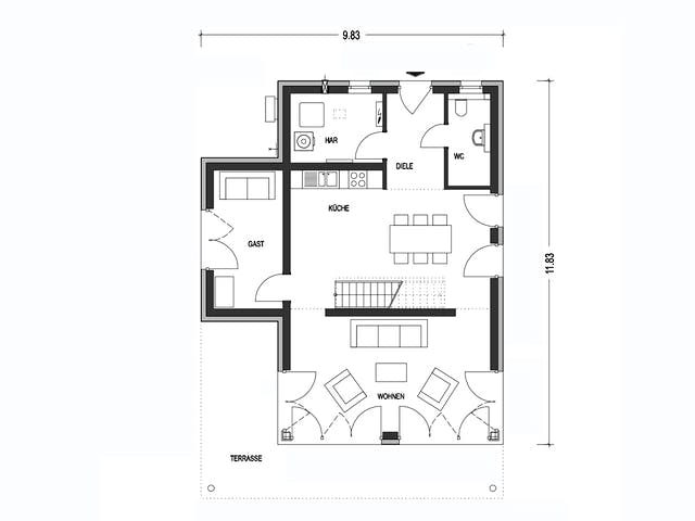 Massivhaus URBAN 2730 von KONZEPTHAUS Schlüsselfertig ab 498700€, Cubushaus Grundriss 1