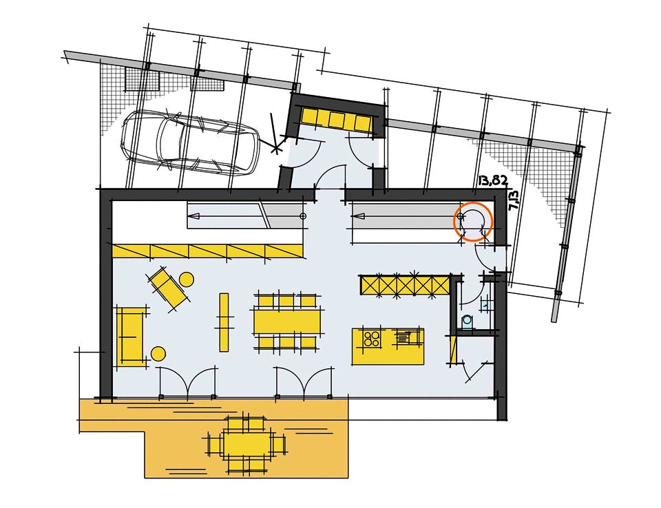 Fertighaus Baumann von Korte Holzbau, Pultdachhaus Grundriss 1